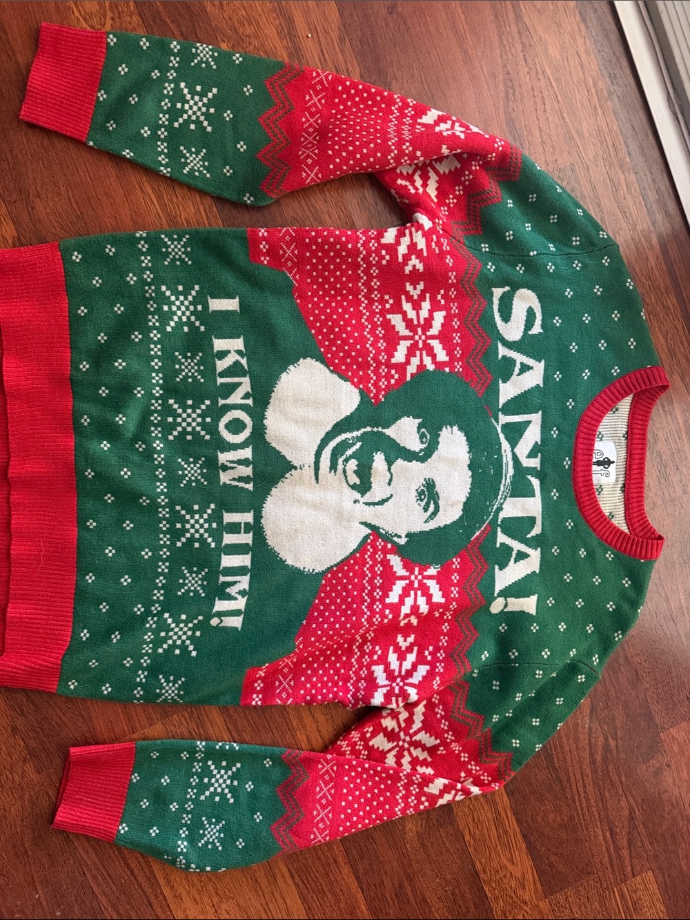 The Movie Elf Green & Red 'Santa! I Know Him' Holiday Crewneck Sweater